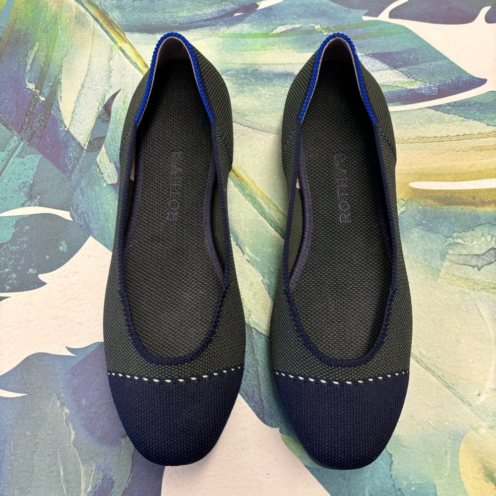 ROTHYS The Square Highland Cap Toe Flats Blue Size 7.5  Comfort Shoe